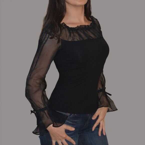 Anne Fontaine Sheer yoke and sleeves with Flare Sleeves Top - Picture 1 of 4